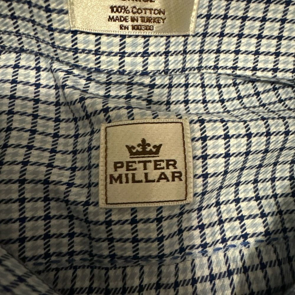 Peter Millar Blue Mens Size Large Striped Button‎ Up Long Sleeve Greens Masters - Picture 10 of 11